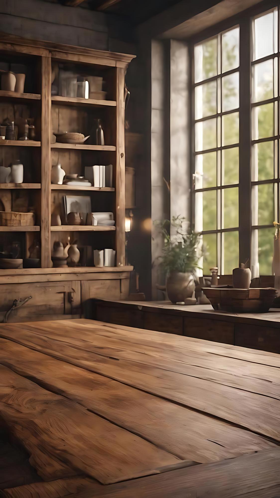 Cozy workshop interior with a wooden table